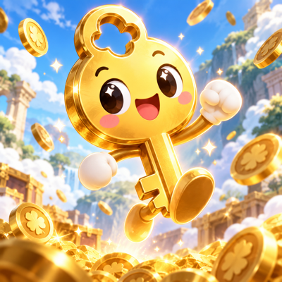 Happy golden LuckyKey mascot